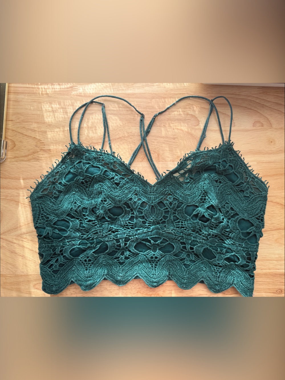 Free People Emerald Green Lace Bralette with Strappy Back